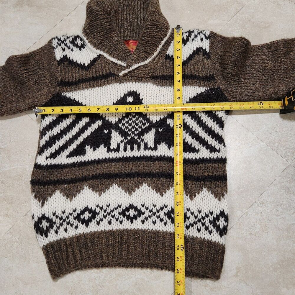 VTG Hand Knit Cowichan Thunderbird Mens M Medium Shawl Collar Eagle‎ Sweater - Picture 8 of 10